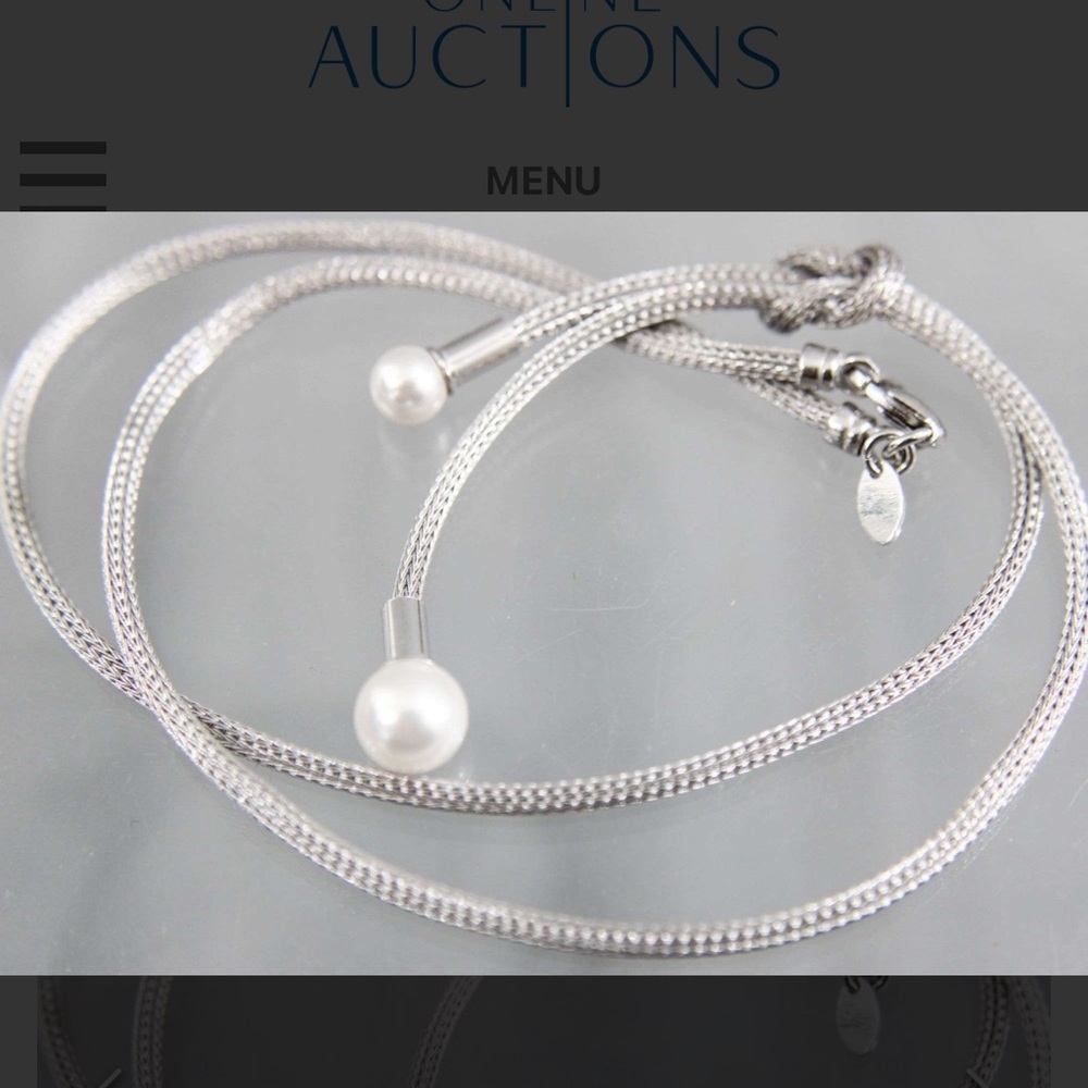 Sterling Silver Dyadema Necklace with genuine Cultured Pearl tips, 17".